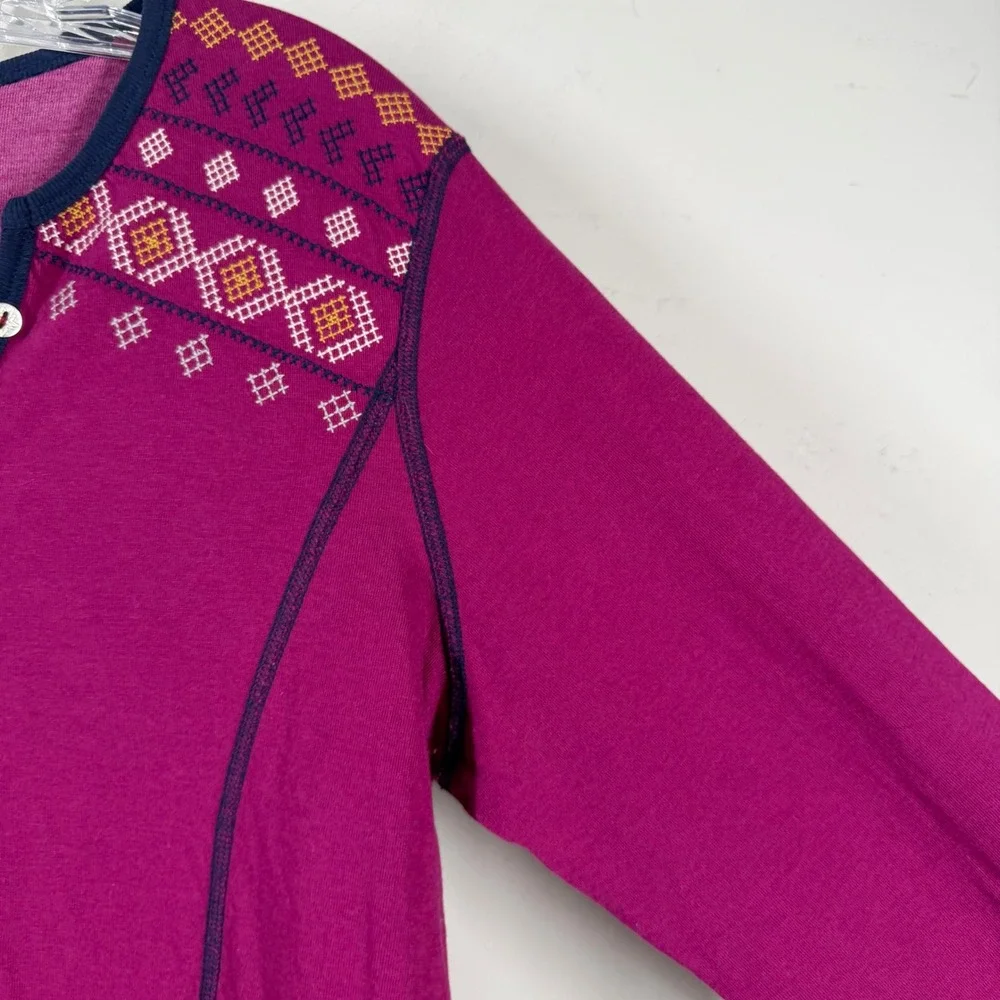 AlpnRock Womens Magenta Organic Cotton Embroidered Henley Long Sleeve Top L